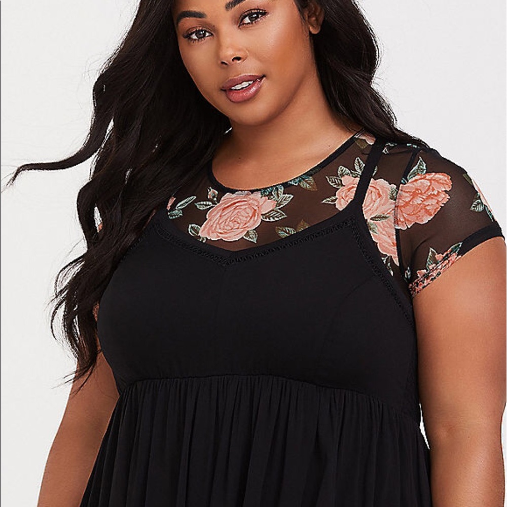 Nwt Torrid Black Pink Floral Mesh Bralette - Picture 3 of 5
